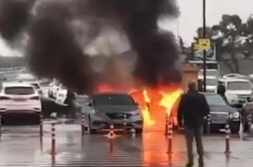 Bakı aeroportunda avtomobil ALIŞDI - ANBAAN GÖRÜNTÜLƏR