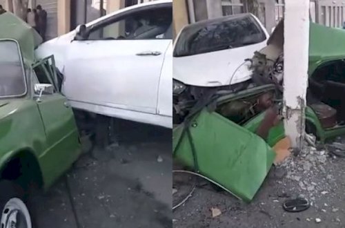 Gəncədə ağır qəza: “Hyundai” yol kənarında dayanmış VAZ-a çırpıldı