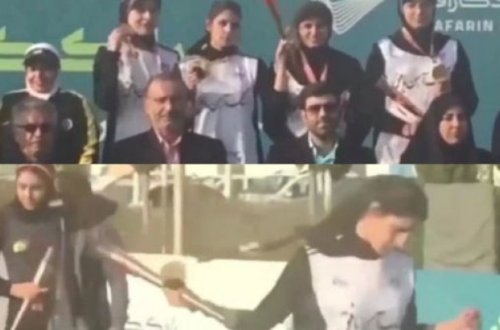 İranlı idmançı qız Tehranda mükafatlandırma mərasimində hicabını açdı - VİDEO