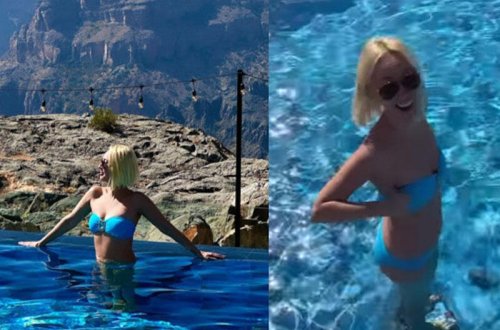 51 yaşlı teleaparıcı soyuq havada hovuza girdi - VİDEO