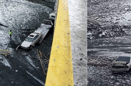 Balakəndə avtomobil körpüdən çaya aşıb