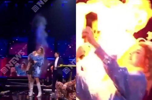 Belçikada aparıcı səhnədə alova büründü - VİDEO