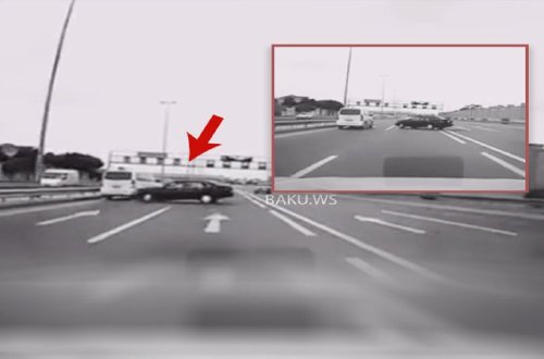 Bakıda dəhşətli qəza - Qəza zamanı yoldan çıxan maşın piyadanı da vurdu (VİDEO)