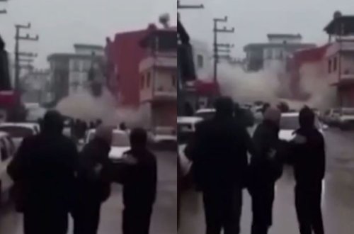 Osmaniyedə binanın afterşok zamanı çökmə anının görüntüləri yayıldı - VİDEO