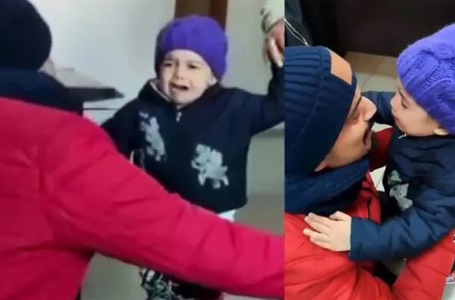 Bir-birindən ayrı düşən ata və azyaşlı qızının duyğusal görüşü - Video