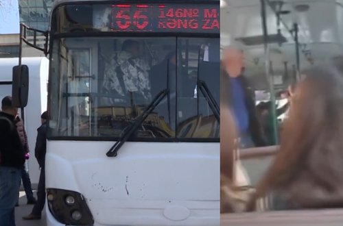 Bakıda avtobusda dava görün nə üstündə düşüb (VİDEO)