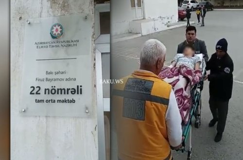 Bakıda məktəbdə şagird ikinci mərtəbədən yıxılıb - VİDEO