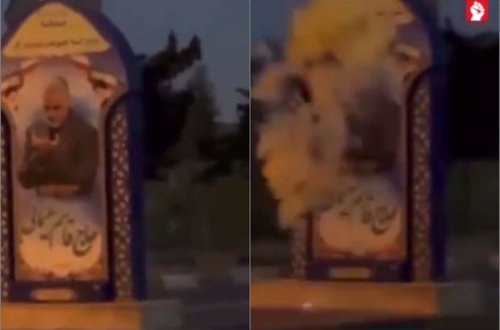 İranın daha bir şəhərində Qasim Süleymaninin xatirə abidəsi məhv edildi - VİDEO