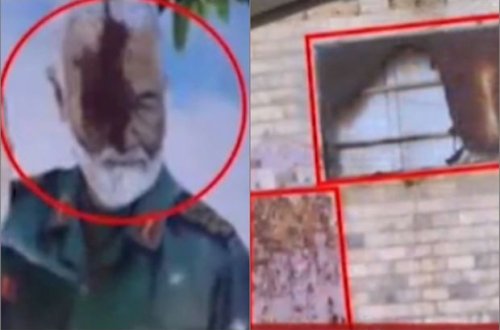 Şirazda Qasım Süleymaninin banneri qan rənginə boyandı - VİDEO