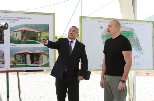 İlham Əliyev Kəlbəcər rayonunun Zallar kəndinin təməlini qoyub - FOTO