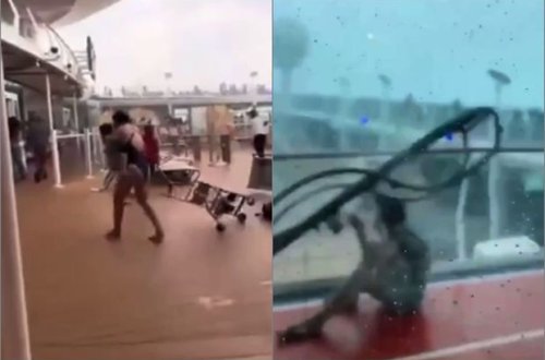 Fırtınaya düşən gəminin göyərtəsində sərnişinlərin dəhşət anları - VİDEO