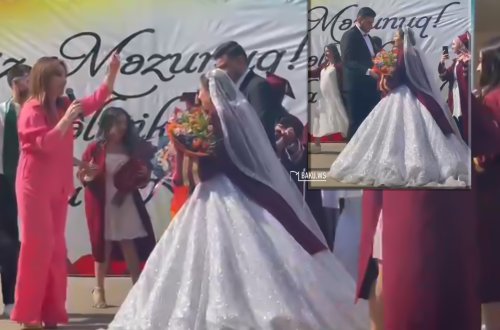 Azərbaycanda cütlük məzun günündə toy etdi - VİDEO