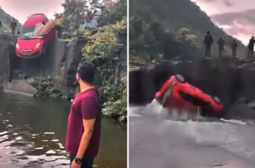 İçində ailə olan maşın şəlaləyə aşdı – ANBAAN VİDEO