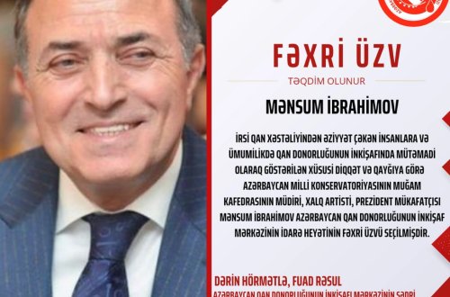 Azərbaycan Respublikasının xalq artisti Mənsum İbrahimov Fəxri üzv seçildi