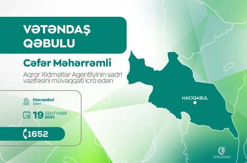 Aqrar Xidmətlər Agentliyinin sədr müavini Cəfər Məhərrəmli Hacıqabulda vətəndaşları qəbul edəcək