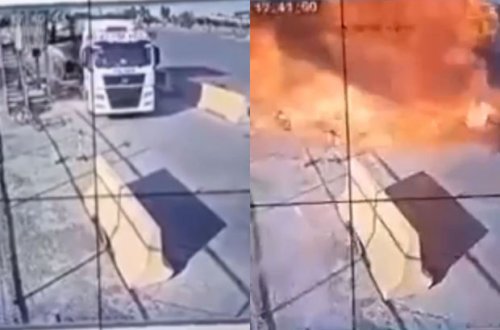 İranda neft daşıyan qoşqu partladı: İşçi yanaraq öldü - VİDEO