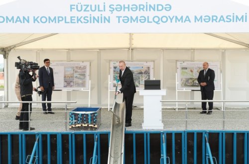 Prezident Füzuli şəhərində idman kompleksinin təməlini qoyub