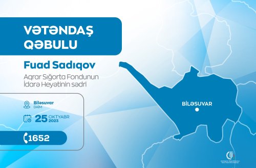 Aqrar Sığorta Fondunun İdarə Heyətinin sədri Fuad Sadıqov Biləsuvarda vətəndaşları qəbul edəcək