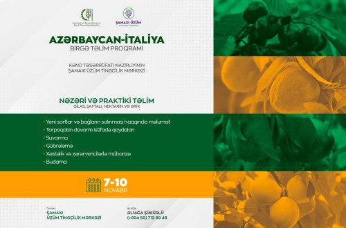 İtaliyadan dəvət olunan mütəxəssislər yerli aqronom və fermerlərə çəyirdəkli meyvəçilik üzrə təlim keçəcək
