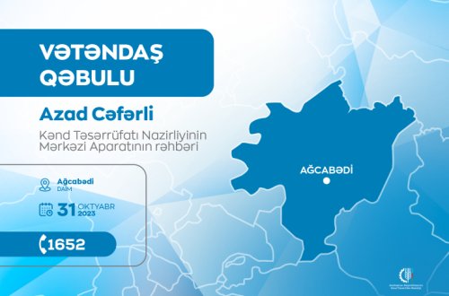 Kənd Təsərrüfatı Nazirliyinin aparat rəhbəri Azad Cəfərli İmişlidə vətəndaşları qəbul edəcək