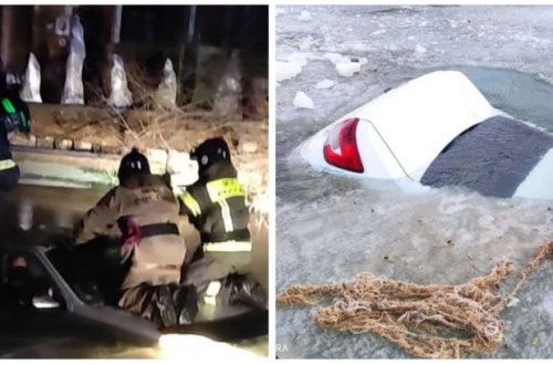 Rusiyalı xilasedicilərdən inanılmaz əməliyyat: Buzun altına düşən maşından 100 kq-lıq qadın çıxarıldı - VİDEO
