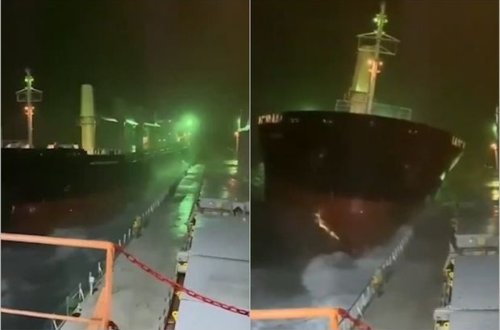 Kerç boğazında “əsrin fırtınası” zamanı üç gəminin toqquşma anı - VİDEO