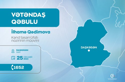 Kənd təsərrüfatı nazirinin müavini İlhamə Qədimova Daşkəsəndə vətəndaşları qəbul edəcək