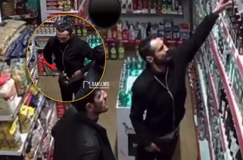Bakıda marketdən 170 manatlıq spirtli içki oğurlayanlar kameralara düşdülər - ANBAAN VİDEO