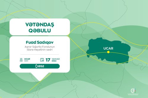 Aqrar Sığorta Fondunun İdarə Heyətinin sədri Fuad Sadıqov Ucarda vətəndaşları qəbul edəcək
