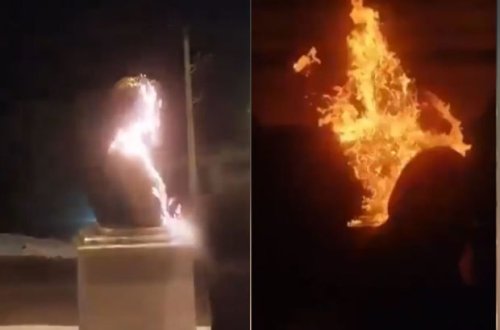 İranda Qasım Süleymaninin büstü yandırılıb - VİDEO