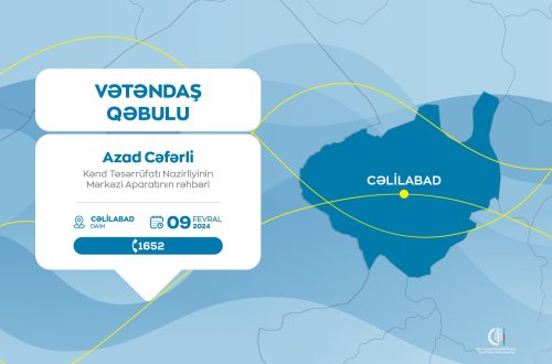 Kənd Təsərrüfatı Nazirliyinin Aparat rəhbəri Azad Cəfərli Cəlilabadda vətəndaşları qəbul edəcək