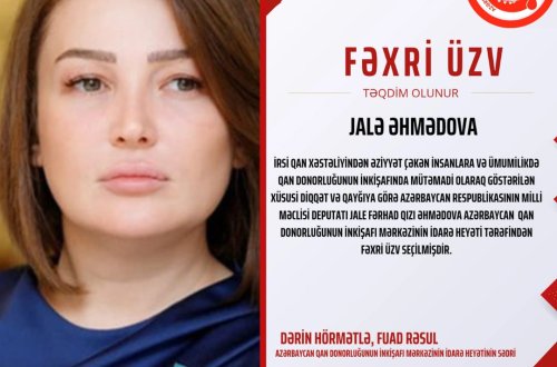 Millət vəkili Jalə Əhmədova Fəxri üzv seçildi