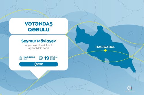 Aqrar Kredit və İnkişaf Agentliyinin sədri Seymur Mövlayev Hacıqabulda vətəndaşları qəbul edəcək