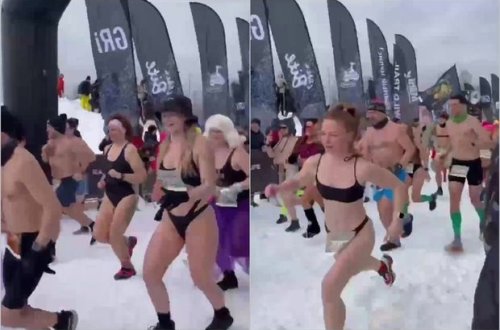 Şaxtalı havada çimərlik geyimində yarışdılar: Kaluqadan maraqlı görüntülər - VİDEO