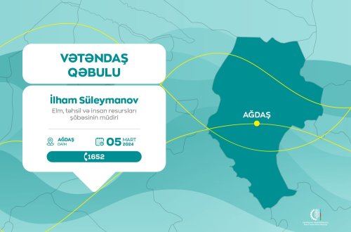 Kənd Təsərrüfatı Nazirliyinin Elm, təhsil və insan resursları şöbəsinin müdiri İlham Süleymanov Ağdaşda vətəndaşları qəbul edəcək