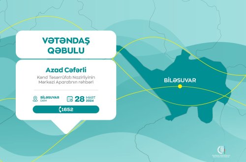 Kənd Təsərrüfatı Nazirliyinin Aparat rəhbəri Azad Cəfərli Biləsuvarda vətəndaşları qəbul edəcək