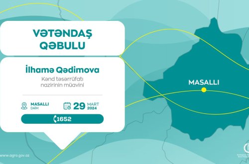 Kənd təsərrüfatı nazirinin müavini İlhamə Qədimova Masallıda vətəndaşları qəbul edəcək