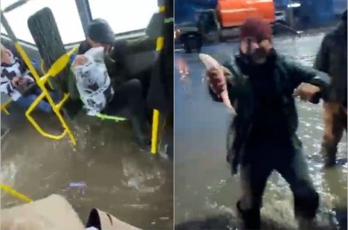 Qazaxıstanda çay daşdı: Sakinlər küçədə balıq tutdular - VİDEO