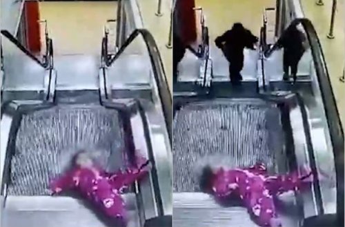 Rusiyada nəzarətsiz qalan uşaq eskalatorda ilişdi: Həyəcanlı anlar - VİDEO