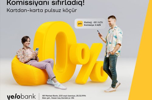Yelo kartları ilə ölkədaxili bütün kartlara pulsuz köçürmələr