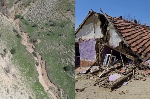 Türkiyədə bir gün əvvəl baş verən zəlzələ iri çat yaratdı: Qorxulu görüntülər - VİDEO