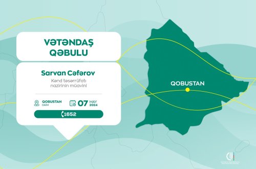 Kənd təsərrüfatı nazirinin müavini Sarvan Cəfərov Qobustanda vətəndaşları qəbul edəcək