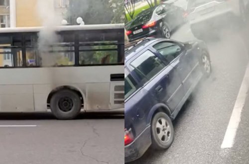 Bakının mərkəzində avtobusda tüstülənmə - VİDEO