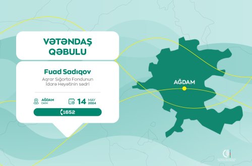 Aqrar Sığorta Fondunun İdarə Heyətinin sədri Fuad Sadıqov Ağdamda vətəndaşları qəbul edəcək