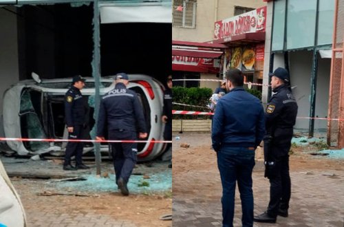 Bakının mərkəzində qeyri-adi qəza: Maşın mağazaya çırpıldı - VİDEO