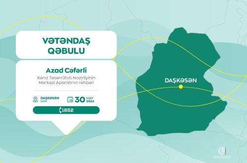 Kənd Təsərrüfatı Nazirliyinin Aparat rəhbəri Azad Cəfərli Daşkəsəndə vətəndaşları qəbul edəcək