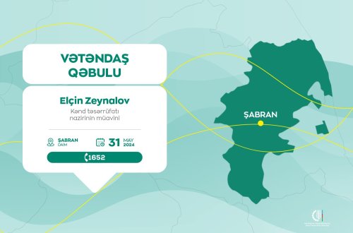 Kənd təsərrüfatı nazirinin müavini Elçin Zeynalov Şabranda vətəndaşları qəbul edəcək