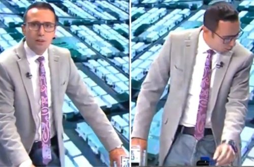 Canlı yayımda zəlzələ oldu - Aparıcının çətin anları kameralara düşdü