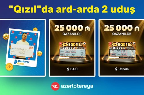 “Qızıl” ani lotereyasında 2 dəfə ardıcıl 25 000 manat qazanılıb