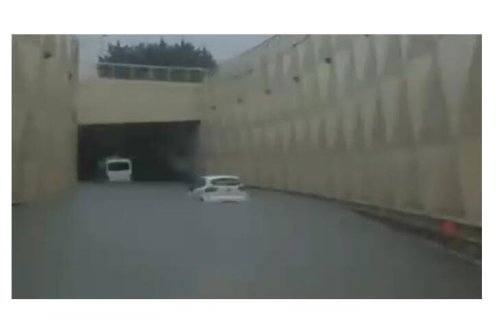 Bakıda tunelində avtobus batdı: əraziyə texnika cəlb edildi - VİDEO